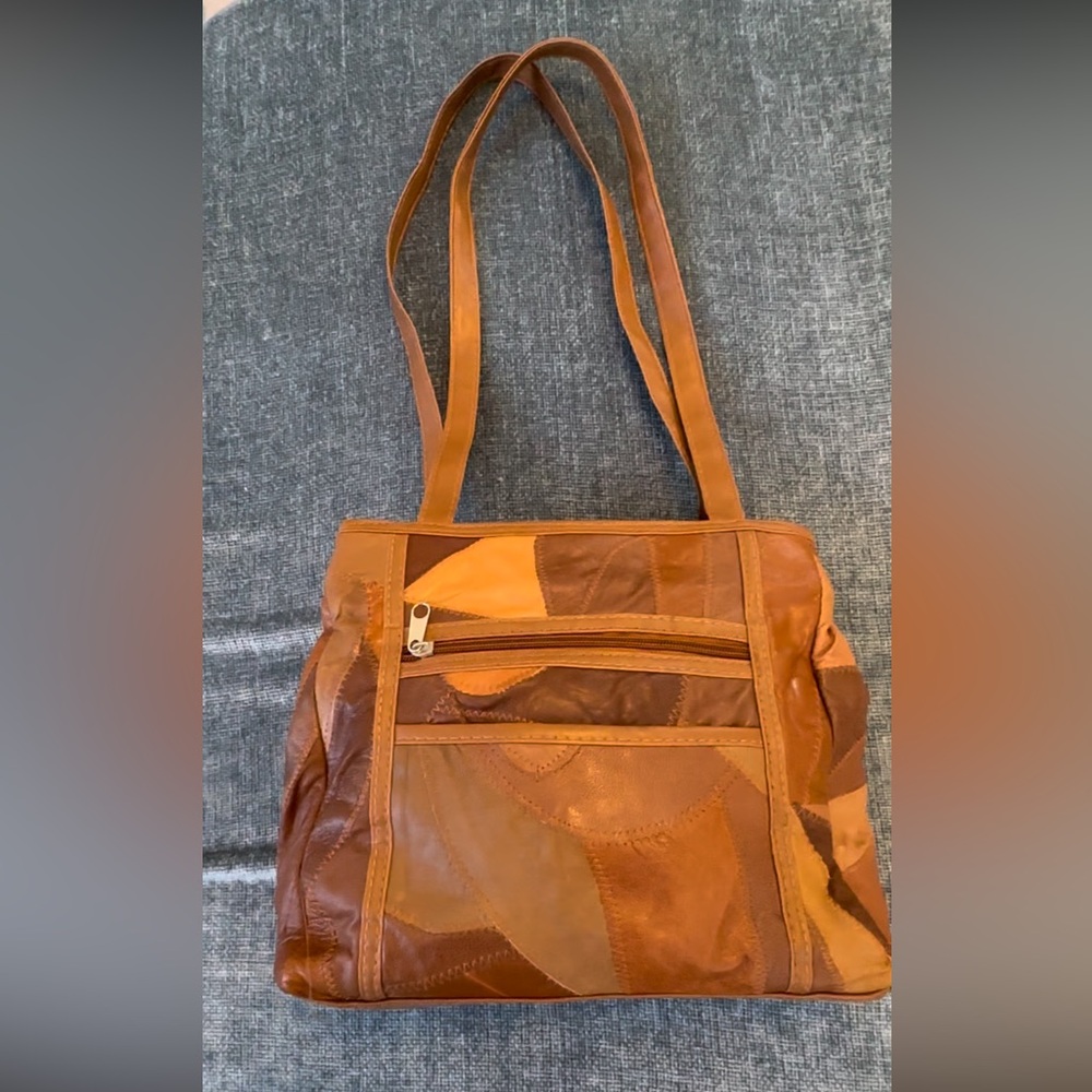 Retro Tan Leather Patchwork Purse - image 1